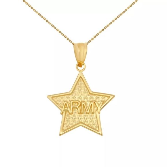 Solid Gold US Army Pendant Chain Necklace Set